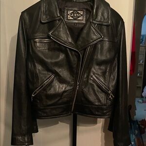 Guess Women's Black Leather Moto Jacket